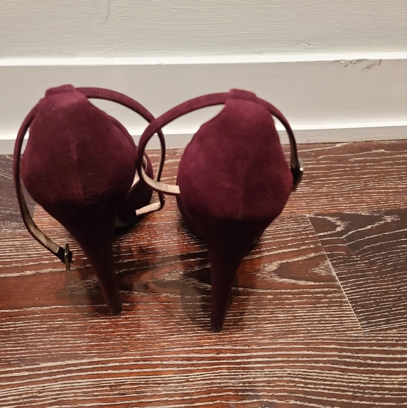 Salvatore Ferragamo Fragrance Acm Oxblood Suede Peep Toe Sandles Size 8.5 - Picture 3 of 9